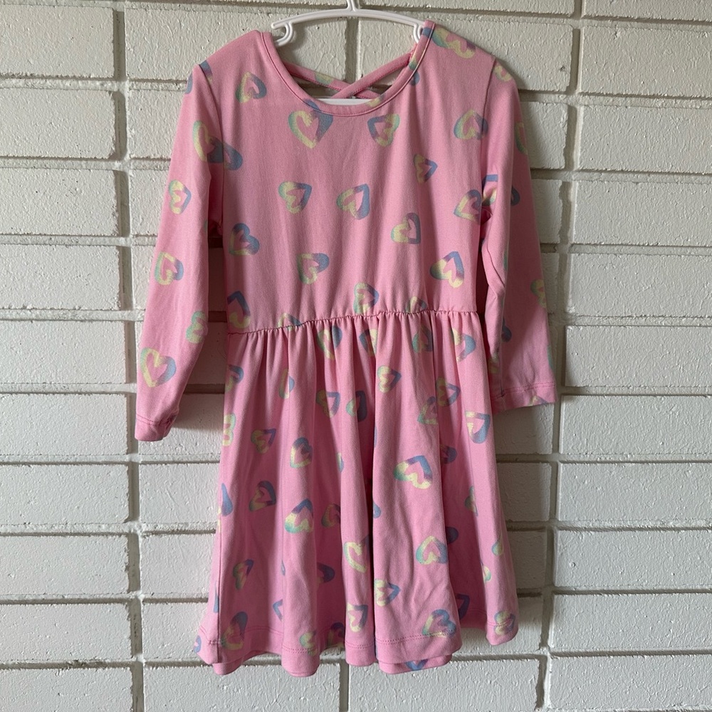 Pink long sleeve dress with heart pattern